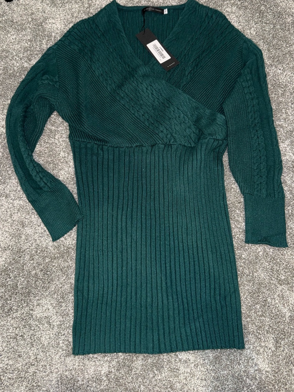 SDEER Concept Women’s dark green Ribbed V-Neck Sweater dress